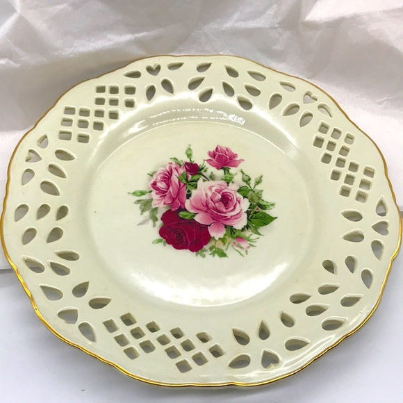 Vintage Formalities by Baum Bros Pink & Red Roses Plate - Picture 1 of 6